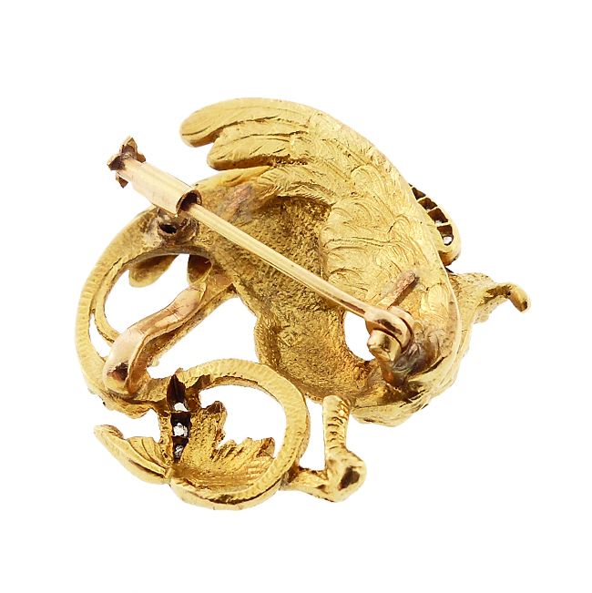 Art Nouveau 18K Gold Diamond Mythological Griffin Watch Pin