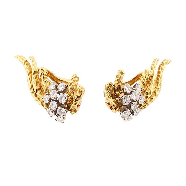 Cartier 18K Gold &amp; Diamond Modernist 1960's Earrings