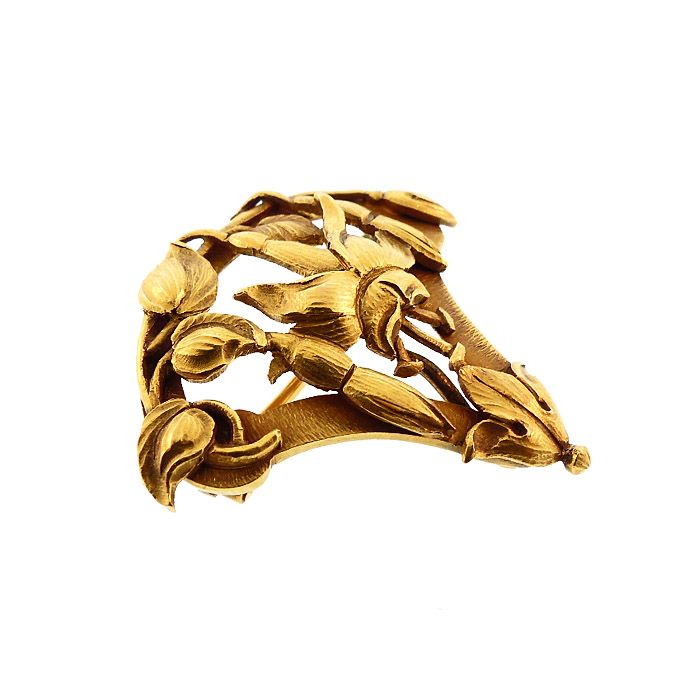 Art Nouveau 18K Gold Fuschia Flower Watch Pin