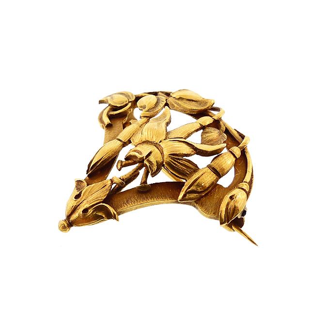 Art Nouveau 18K Gold Fuschia Flower Watch Pin