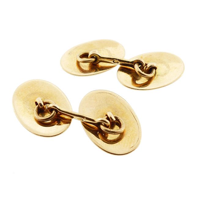 French Art Deco 18K Gold &amp; Enamel Cufflinks