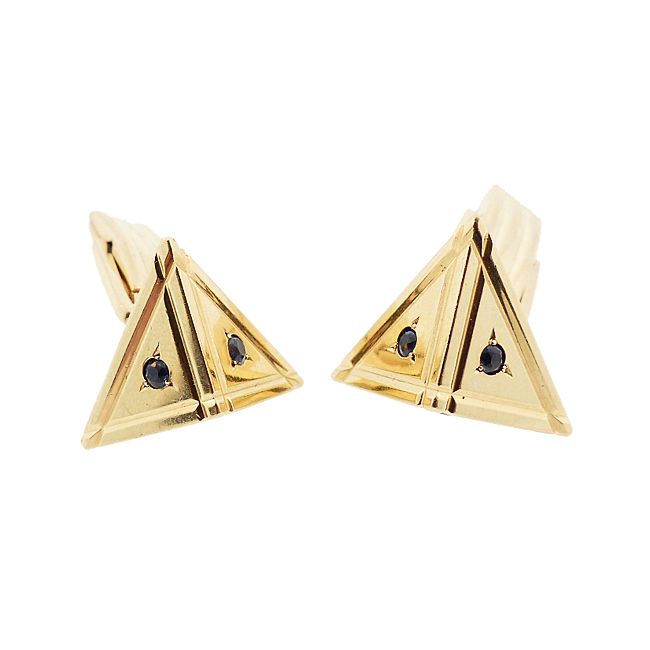 Modernist 14K Gold &amp; Blue Sapphire Pyramid Cufflinks