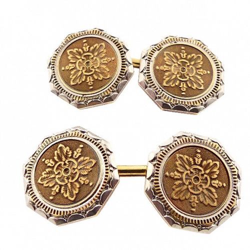 Edwardian 14K Gold & Platinum Engine-Turned Double-Sided Cufflinks