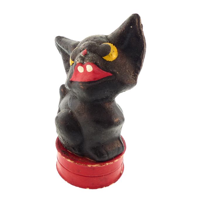 Vintage Halloween Black Cat German Composition Candy Container