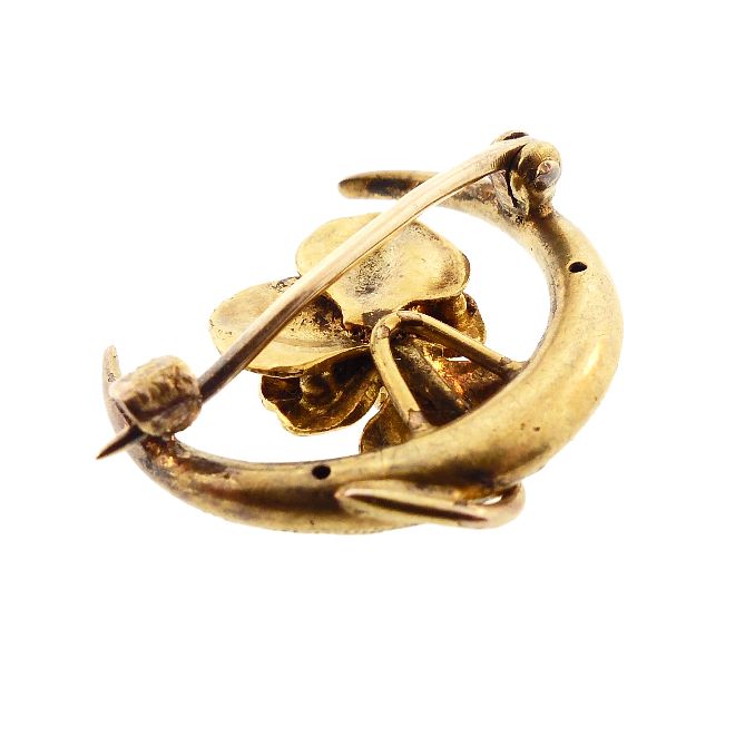 Krementz Art Nouveau 14K Gold, Enamel &amp; Diamond Pansy Honeymoon Pin