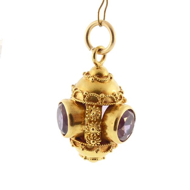 Venetian Etruscan 18K Gold &amp; Amethyst Charm / Pendant