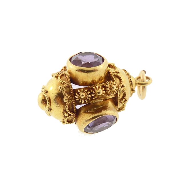 Venetian Etruscan 18K Gold &amp; Amethyst Charm / Pendant