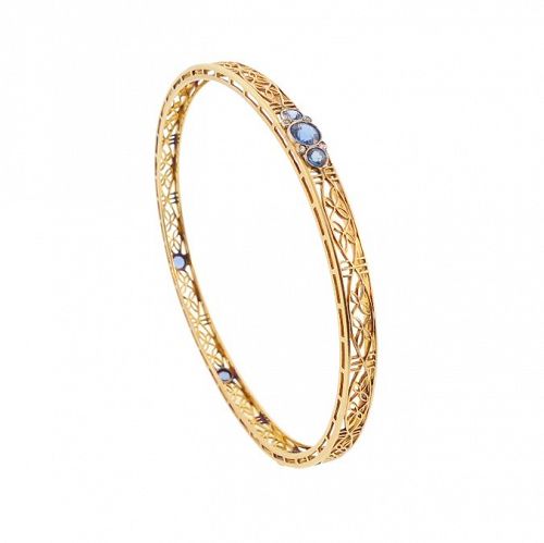 Edwardian 14K Gold, Platinum, Sapphire & Diamond Bangle Bracelet