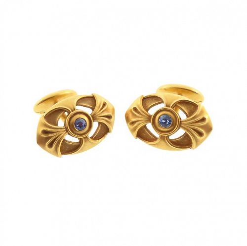 14K Gold & Sapphire Art Nouveau Cufflinks
