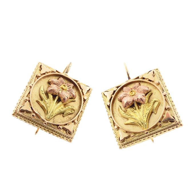 Victorian 14K Multi-Colored Gold Floral Earrings