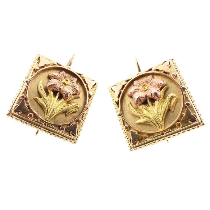 Victorian 14K Multi-Colored Gold Floral Earrings