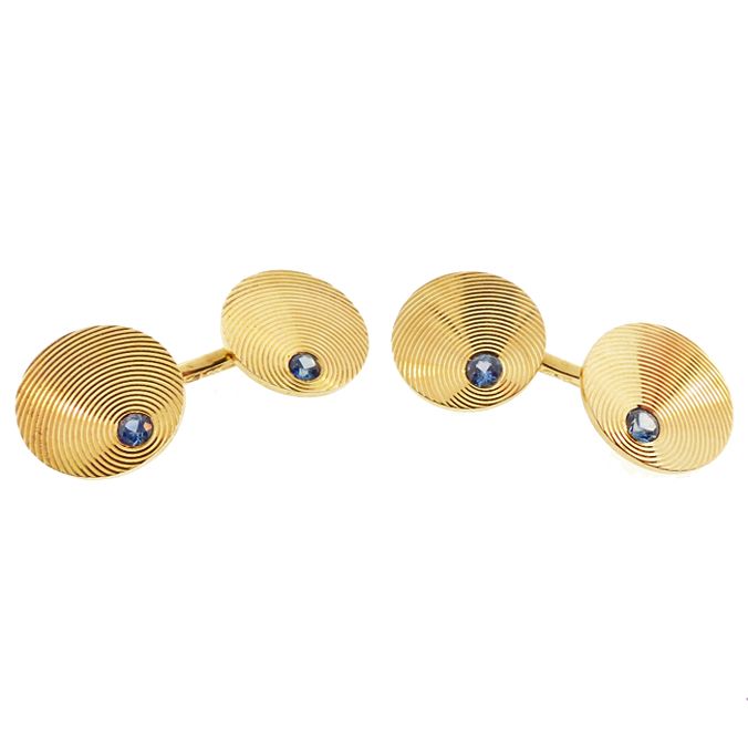 14K Gold &amp; Sapphire Art Deco Cufflinks
