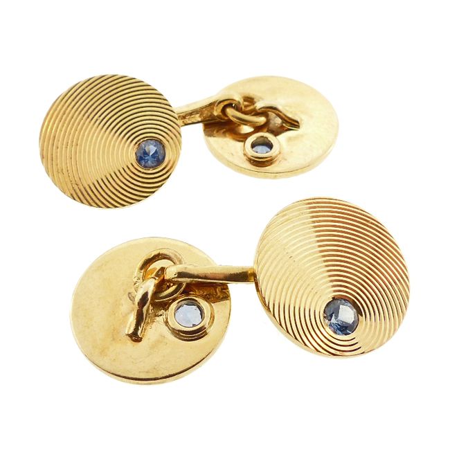 14K Gold &amp; Sapphire Art Deco Cufflinks