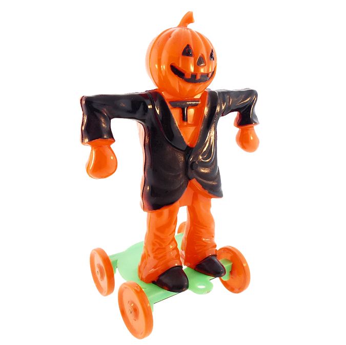Halloween Rosbro Jack o'Lantern Scarecrow Candy Container on Wheels