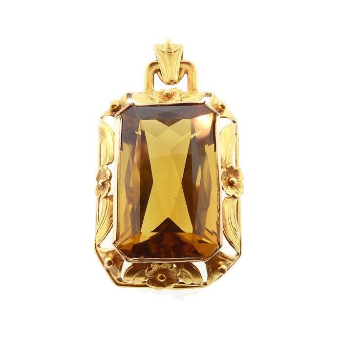 Late Art Nouveau 14K Gold &amp; Citrine Pendant