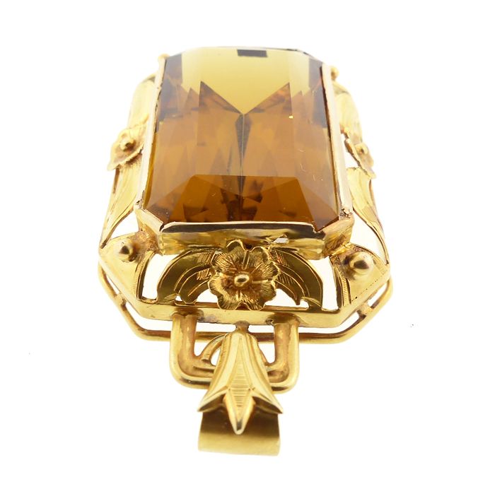 Late Art Nouveau 14K Gold &amp; Citrine Pendant