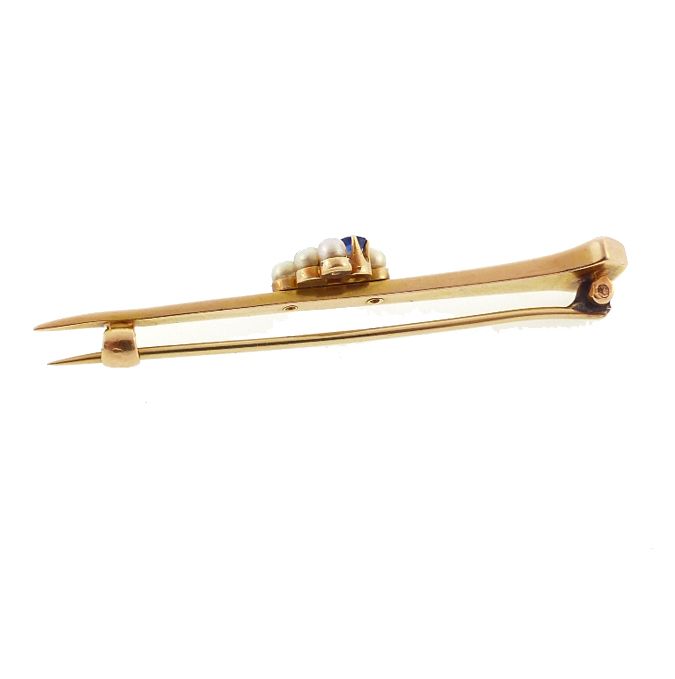 Victorian 14K Gold, Ruby, Sapphire &amp; Pearl Nail Pin / Pendant