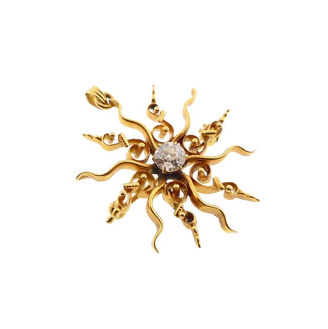 Victorian 14K Gold &amp; .35-Carat Diamond Starburst Pendant