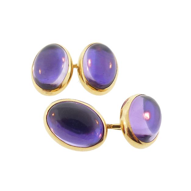 Victorian 14K Gold &amp; Cabochon Amethyst Double-Sided Cufflinks