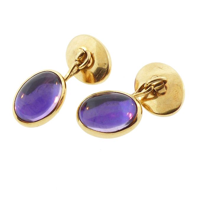 Victorian 14K Gold &amp; Cabochon Amethyst Double-Sided Cufflinks