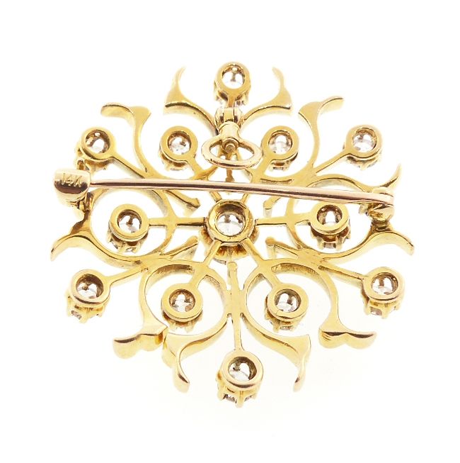 Victorian 14K Gold &amp; Diamond Snowflake Pendant