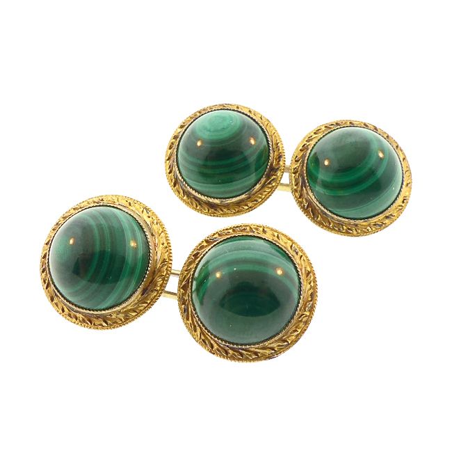 Victorian Malachite &amp; Silver Gilt Double-Sided Cufflinks