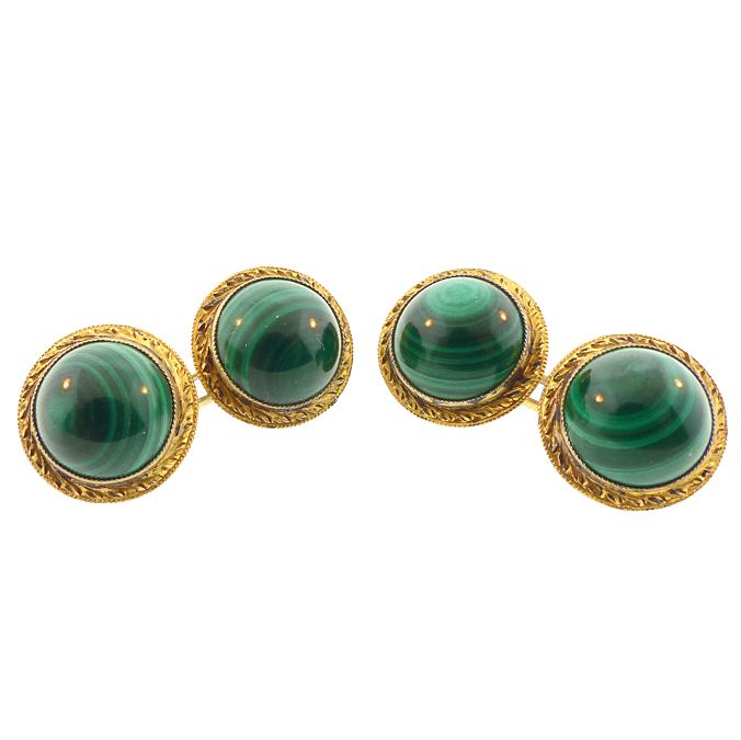 Victorian Malachite &amp; Silver Gilt Double-Sided Cufflinks