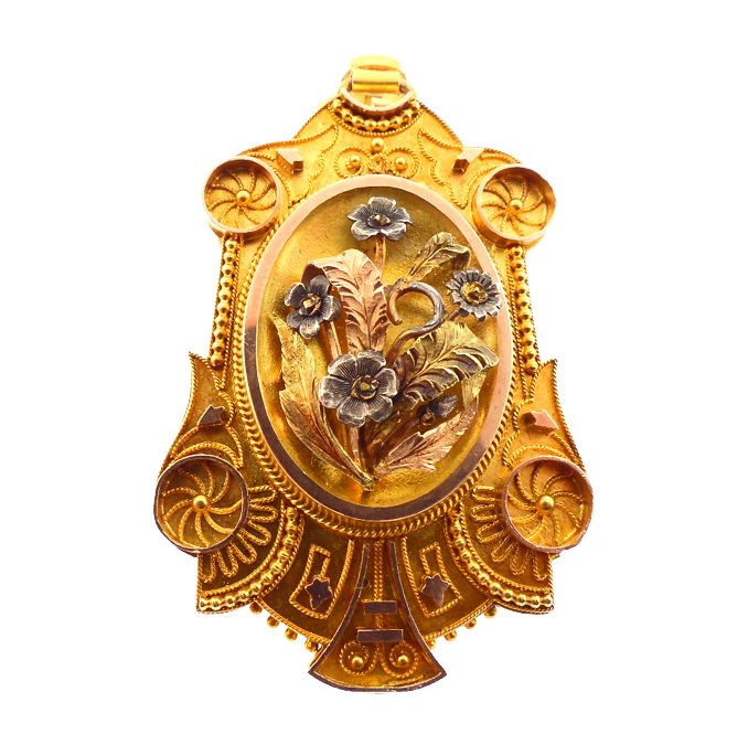 Victorian Etruscan 14K Multicolored Gold &amp; Platinum Locket