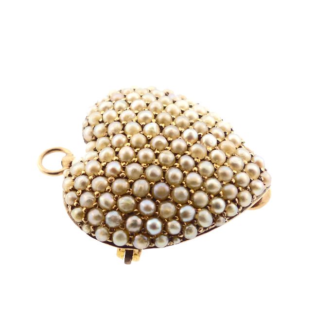 Victorian 10K Gold &amp; Pave Seed Pearl Pendant/Brooch