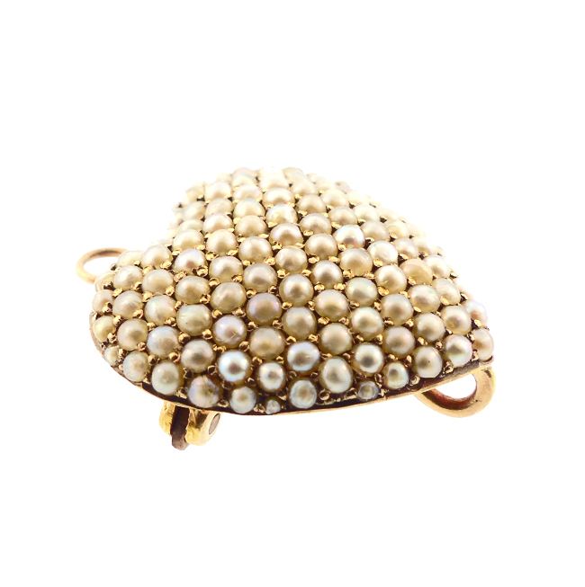 Victorian 10K Gold &amp; Pave Seed Pearl Pendant/Brooch