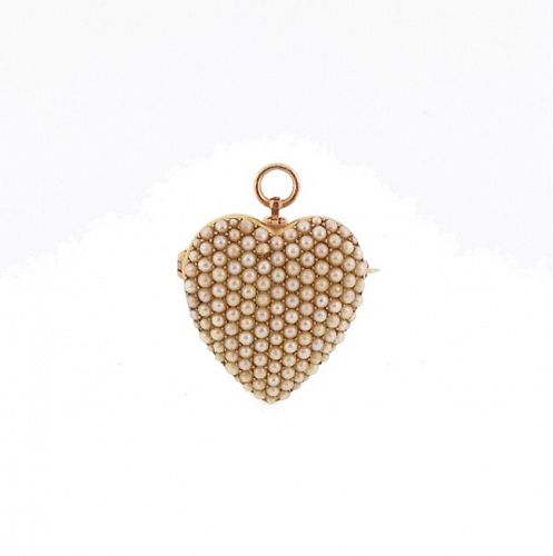 Victorian 14K Gold & Pave Seed Pearl Pendant/Brooch by Larter