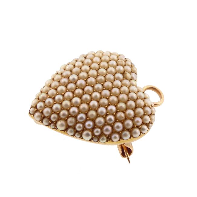 Victorian 14K Gold &amp; Pave Seed Pearl Pendant/Brooch by Larter