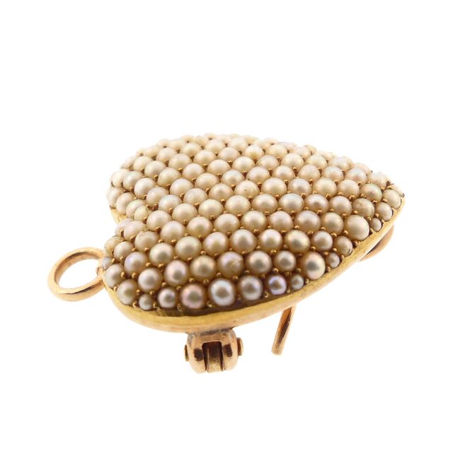 Victorian 14K Gold &amp; Pave Seed Pearl Pendant/Brooch by Larter