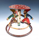 Antique German Christmas Feather Dancing Gnomes & Mushroom Tree Stand