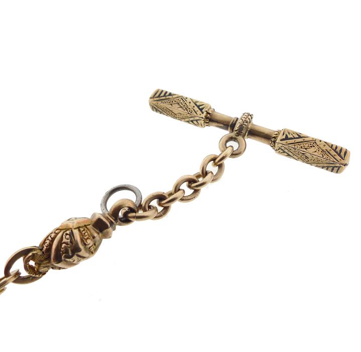 Victorian 14K Yellow Gold &amp; Enamel Watch Chain