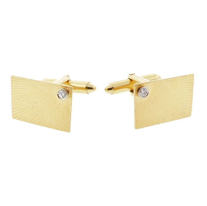 Vintage 14K Yellow Gold &amp; Diamond Starburst Cufflinks
