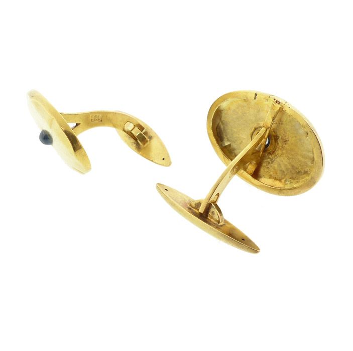 14K Gold &amp; Cabochon Sapphire Cufflinks