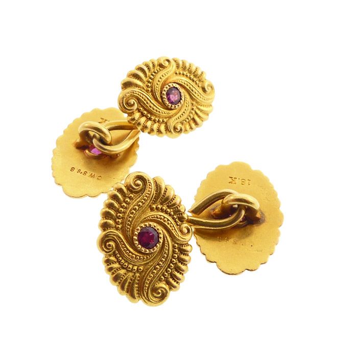 Victorian Aesthetic Period 18K &amp; Ruby Double-Sided Cufflinks