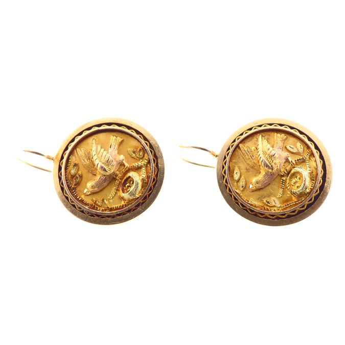 Victorian 14K Multicolored Gold Bird’s Nest Earrings