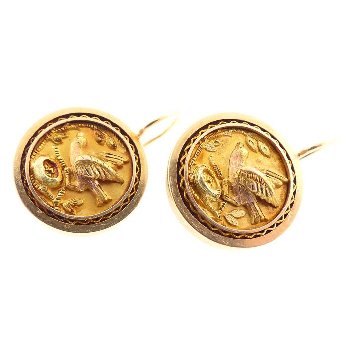Victorian 14K Multicolored Gold Bird’s Nest Earrings