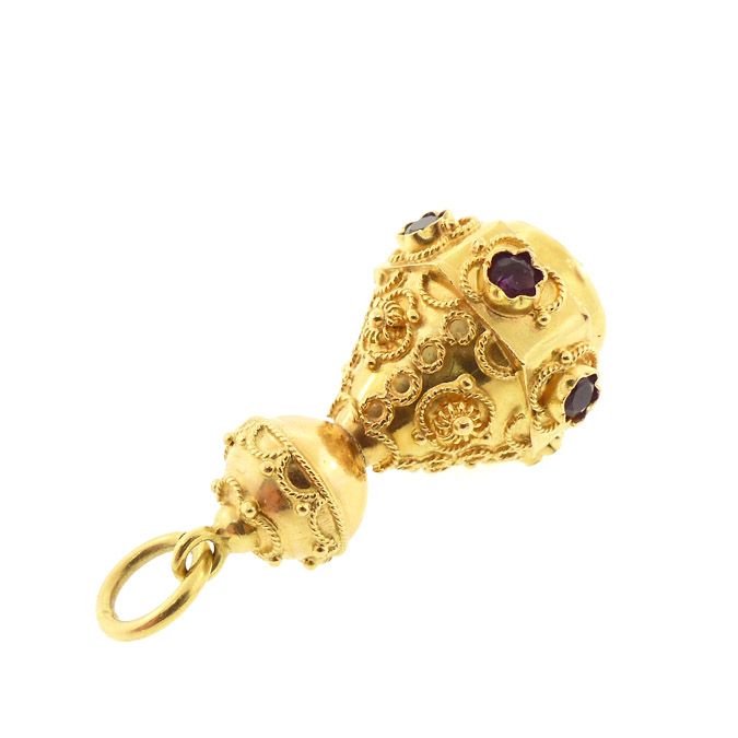 18K Gold &amp; Amethyst Venetian Etruscan Fob / Charm