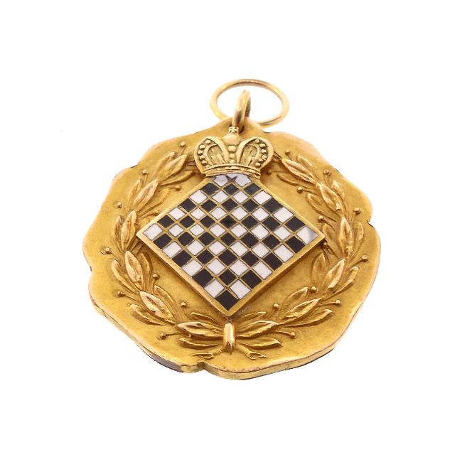 Historic 10K Gold &amp; Enamel Chess Championship Gold Medal / Charm