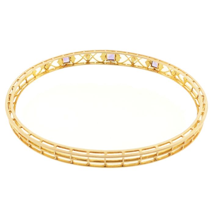 Edwardian 14K Gold, Amethyst &amp; Pearl Bangle Bracelet by Alling &amp; Co.