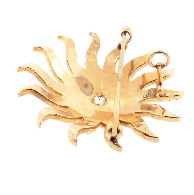 Edwardian 14K Gold Diamond &amp; Seed Pearl Sunburst Pendant / Brooch
