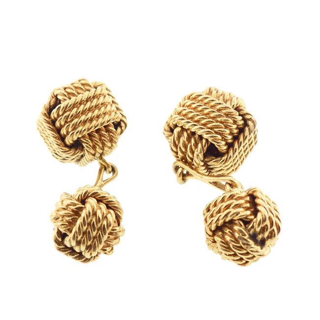 Mid-Century 14K Yellow Gold Woven Cube Double-Sided Cufflinks