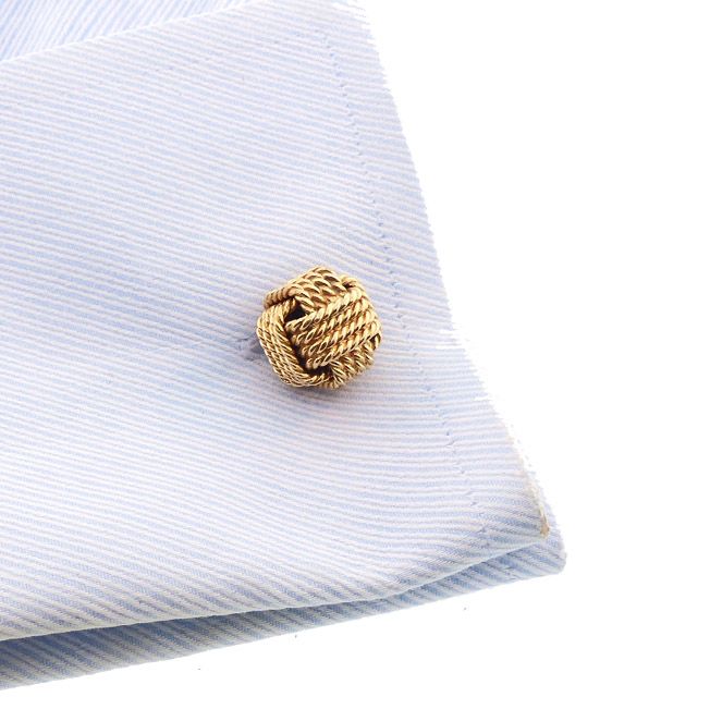 Mid-Century 14K Yellow Gold Woven Cube Double-Sided Cufflinks