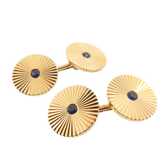 Tiffany &amp; Co. 14K Gold &amp; Sapphire Double-Sided Mid-Century Cufflinks