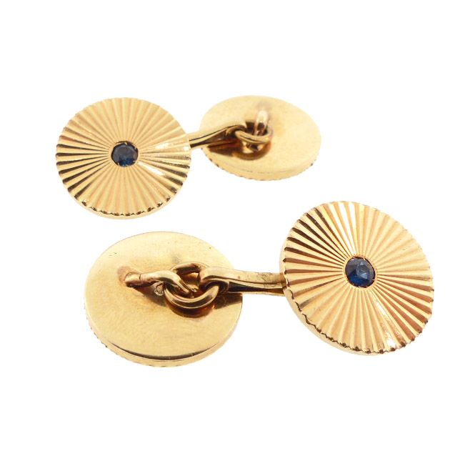 Tiffany &amp; Co. 14K Gold &amp; Sapphire Double-Sided Mid-Century Cufflinks