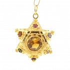 Venetian Etruscan 18K Gold & Mult-Gemstone Star Charm / Pendant