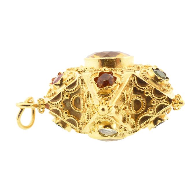 Venetian Etruscan 18K Gold &amp; Mult-Gemstone Star Charm / Pendant